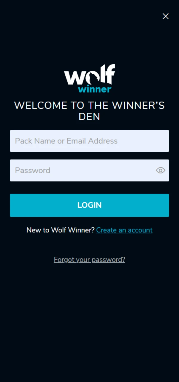 Log in to your account on the Wolf Winner platform.