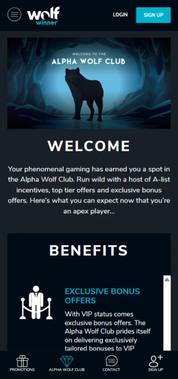 Join the Wolf Winner VIP Club for exclusive rewards.