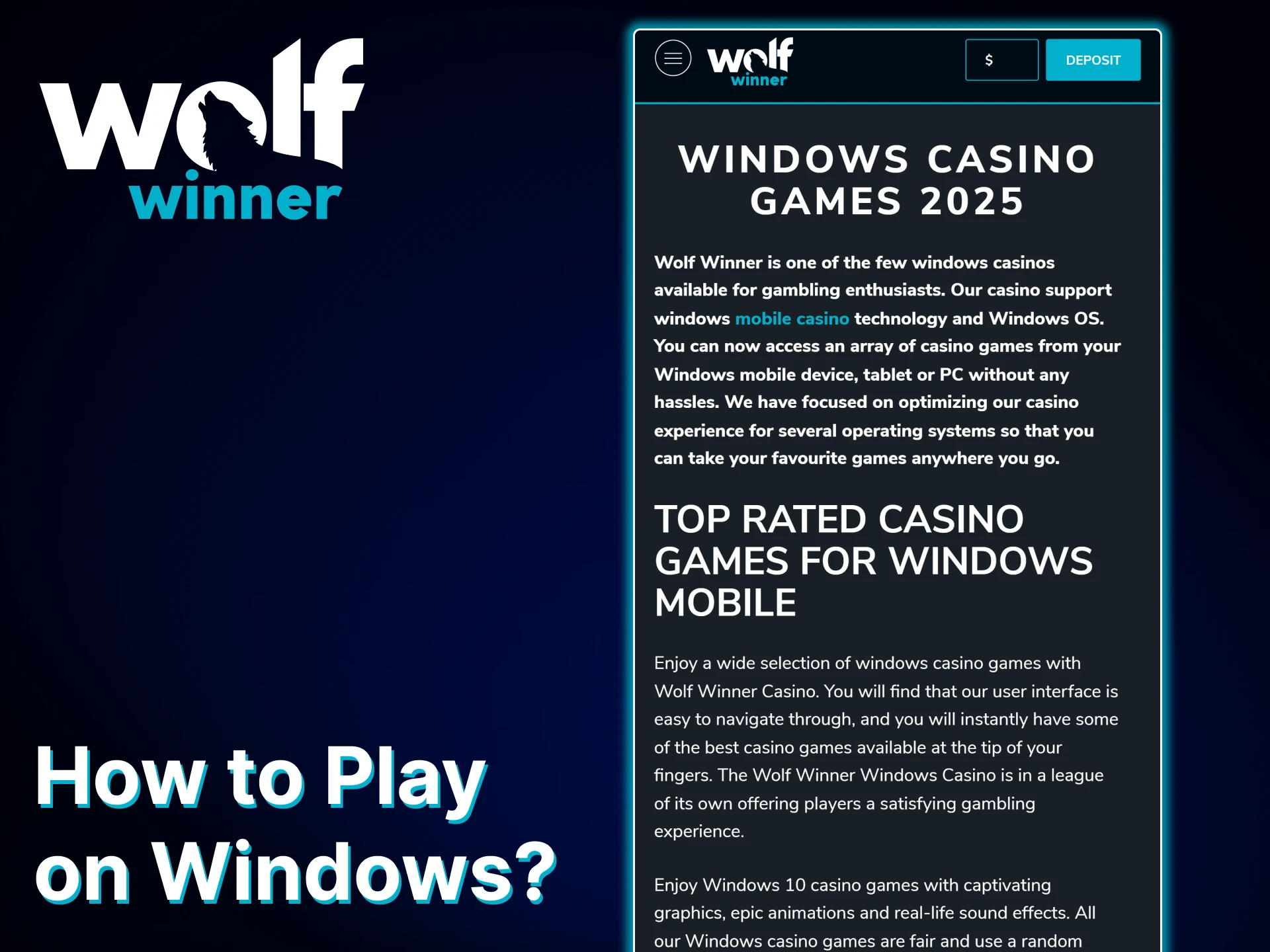 Play games in the Wolf Winner app on your Windows device.