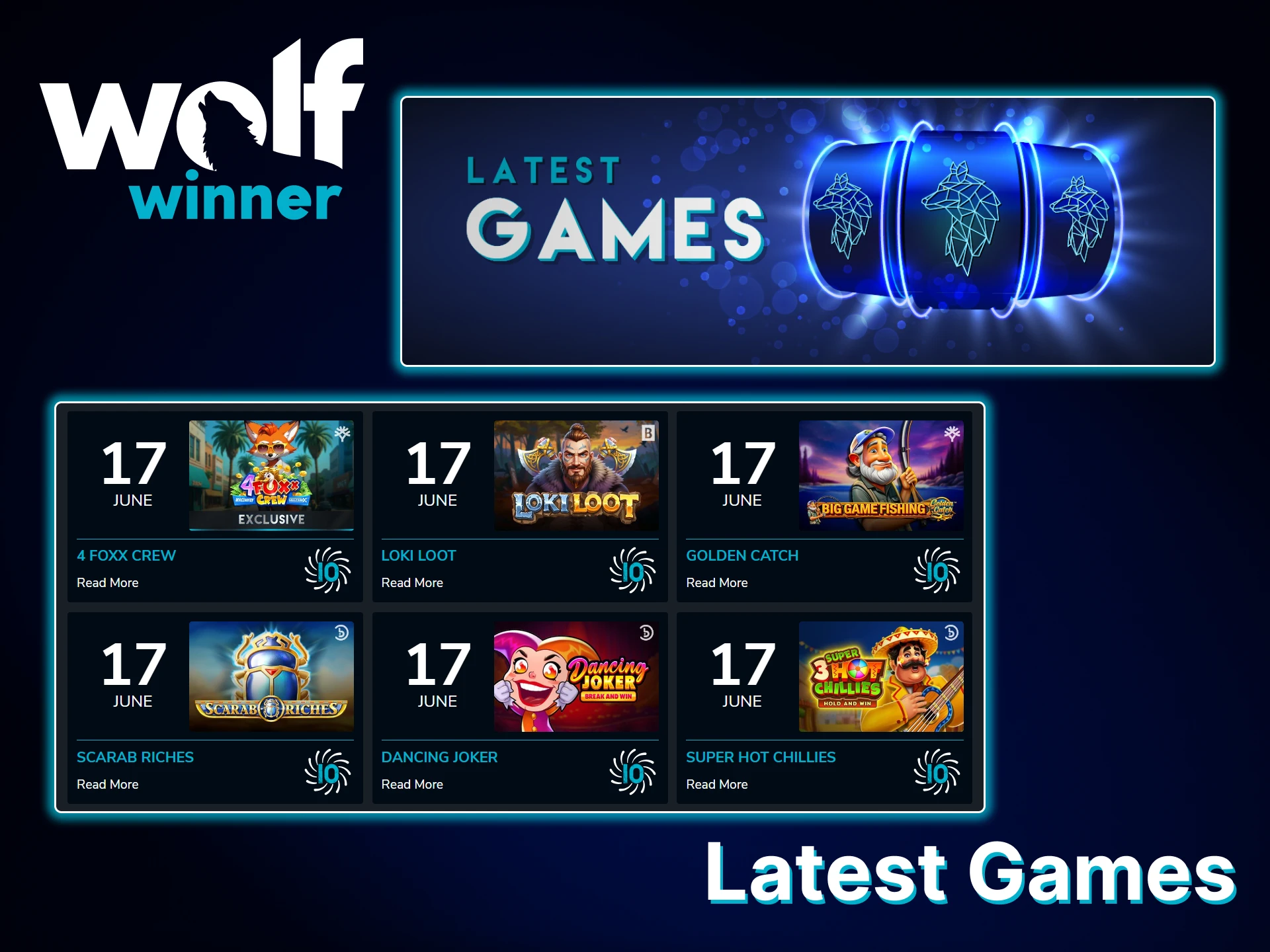 Learn more about the Latest games bonus at Wolf Winner.