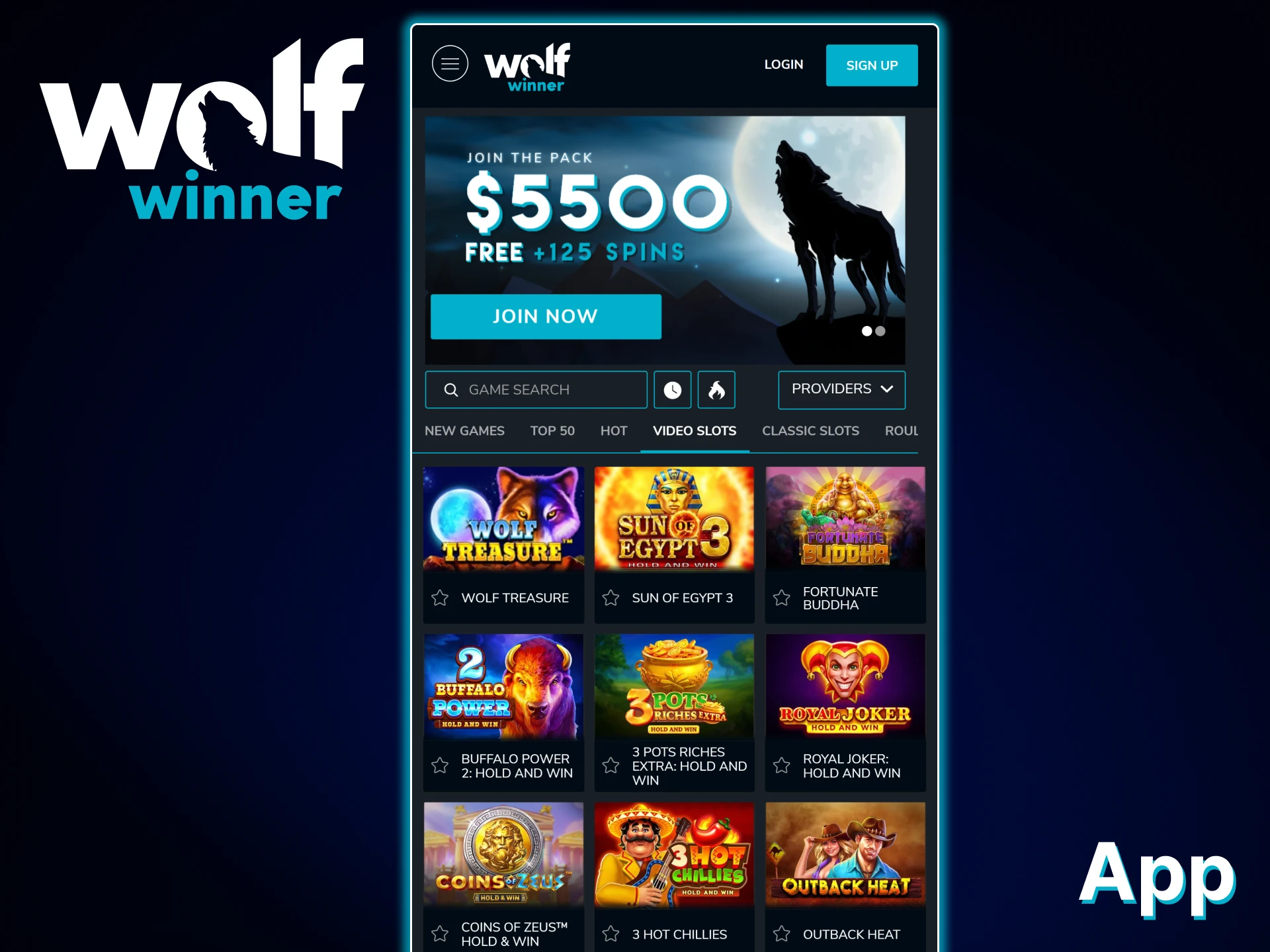 Install the Wolf Winner app on your device and play games.