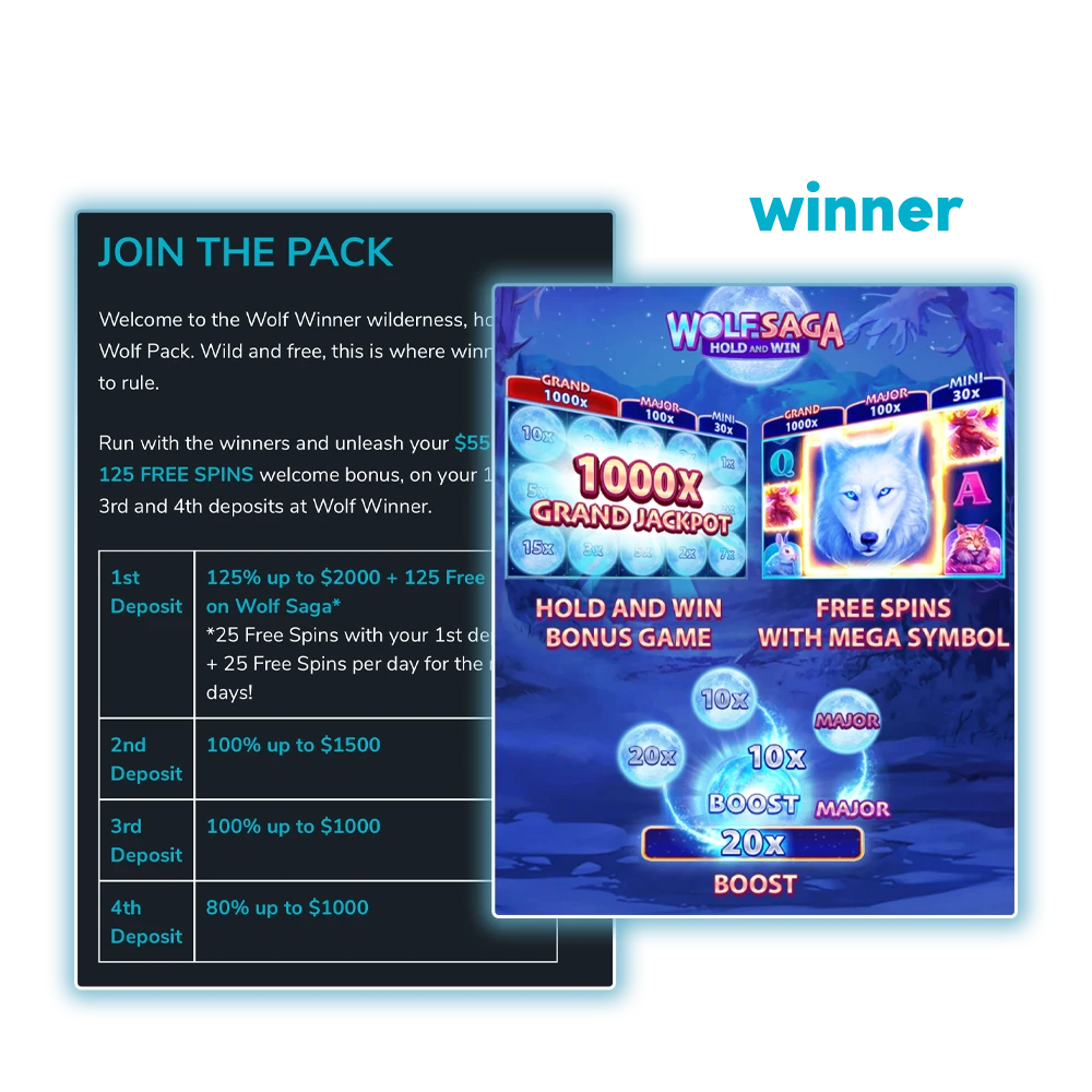 Play and enjoy the best slots at Wolf Winner Casino with free spins.