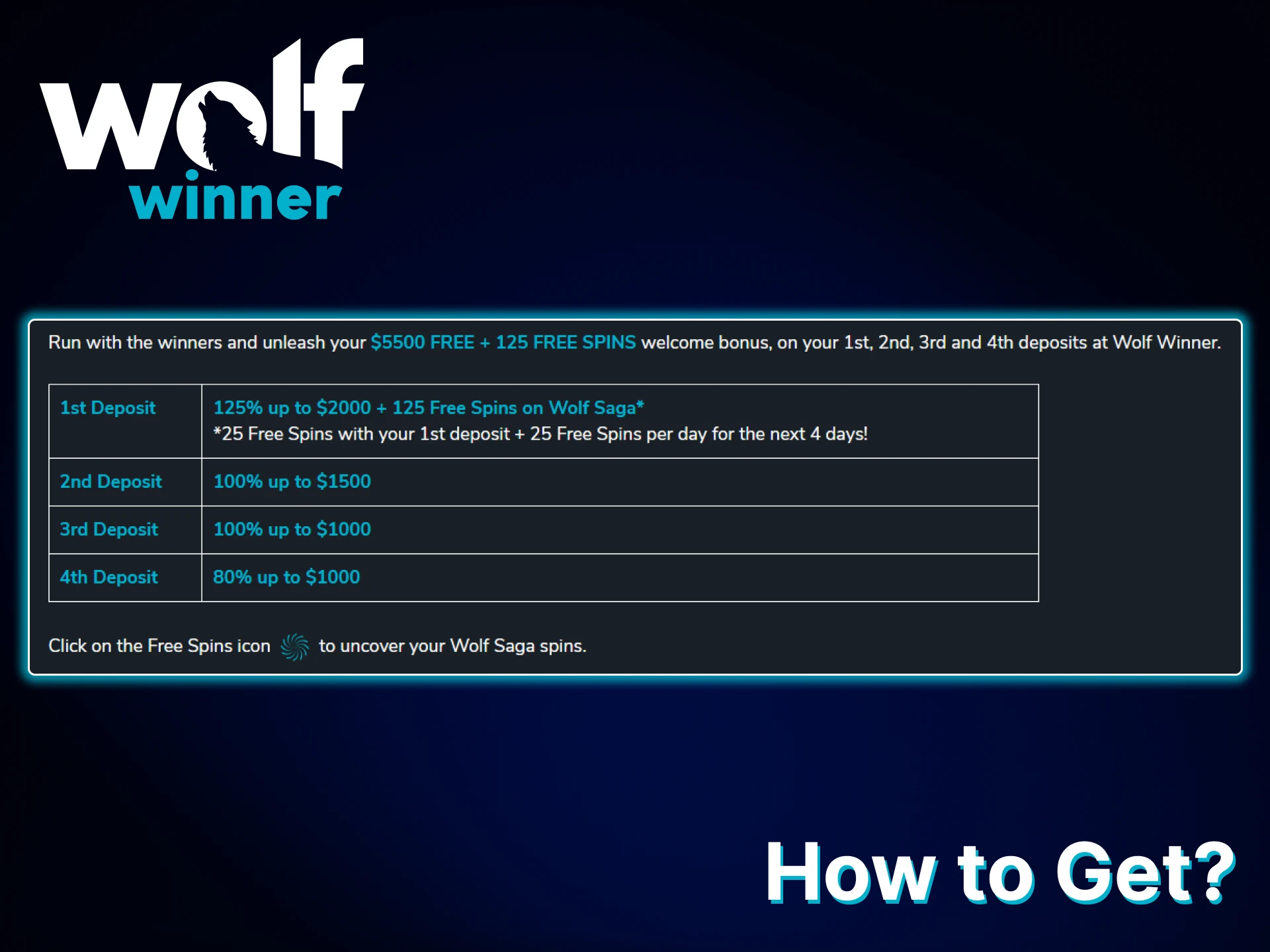 Find out how to get free spins on Wolf Winner.