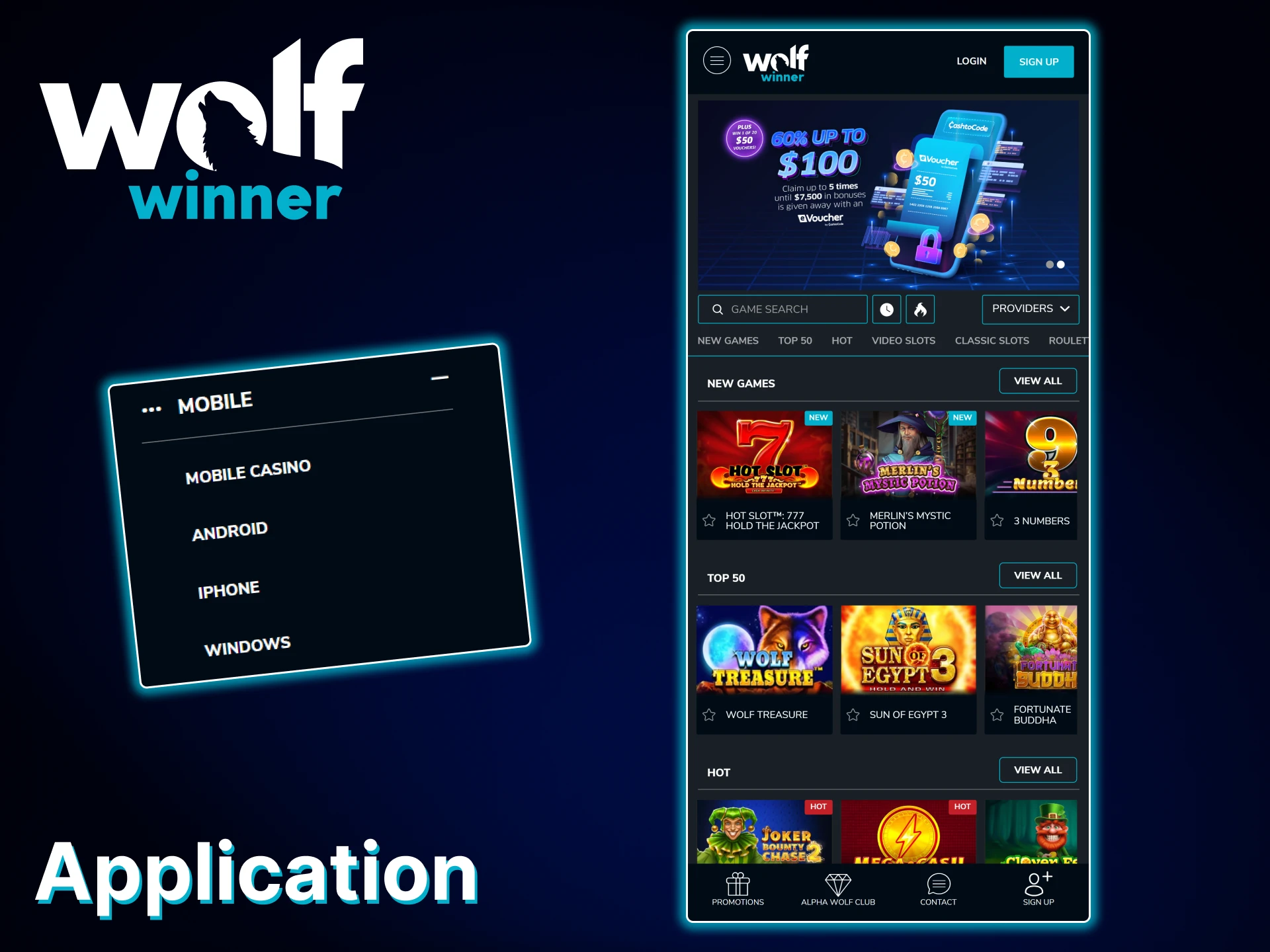 The mobile version of Wolf Winner is available for various devices.