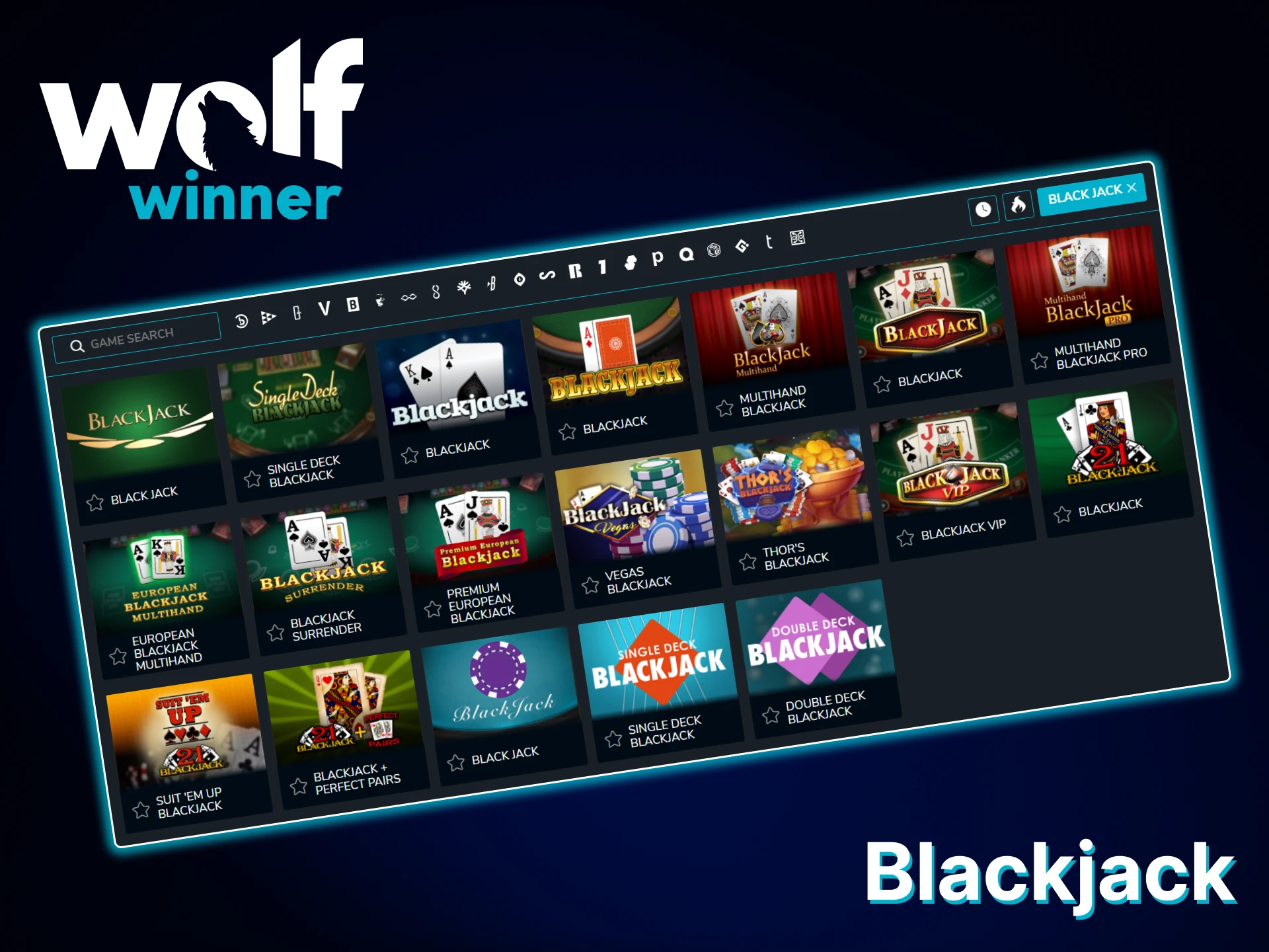 Play Blackjack on the Wolf Winner website.