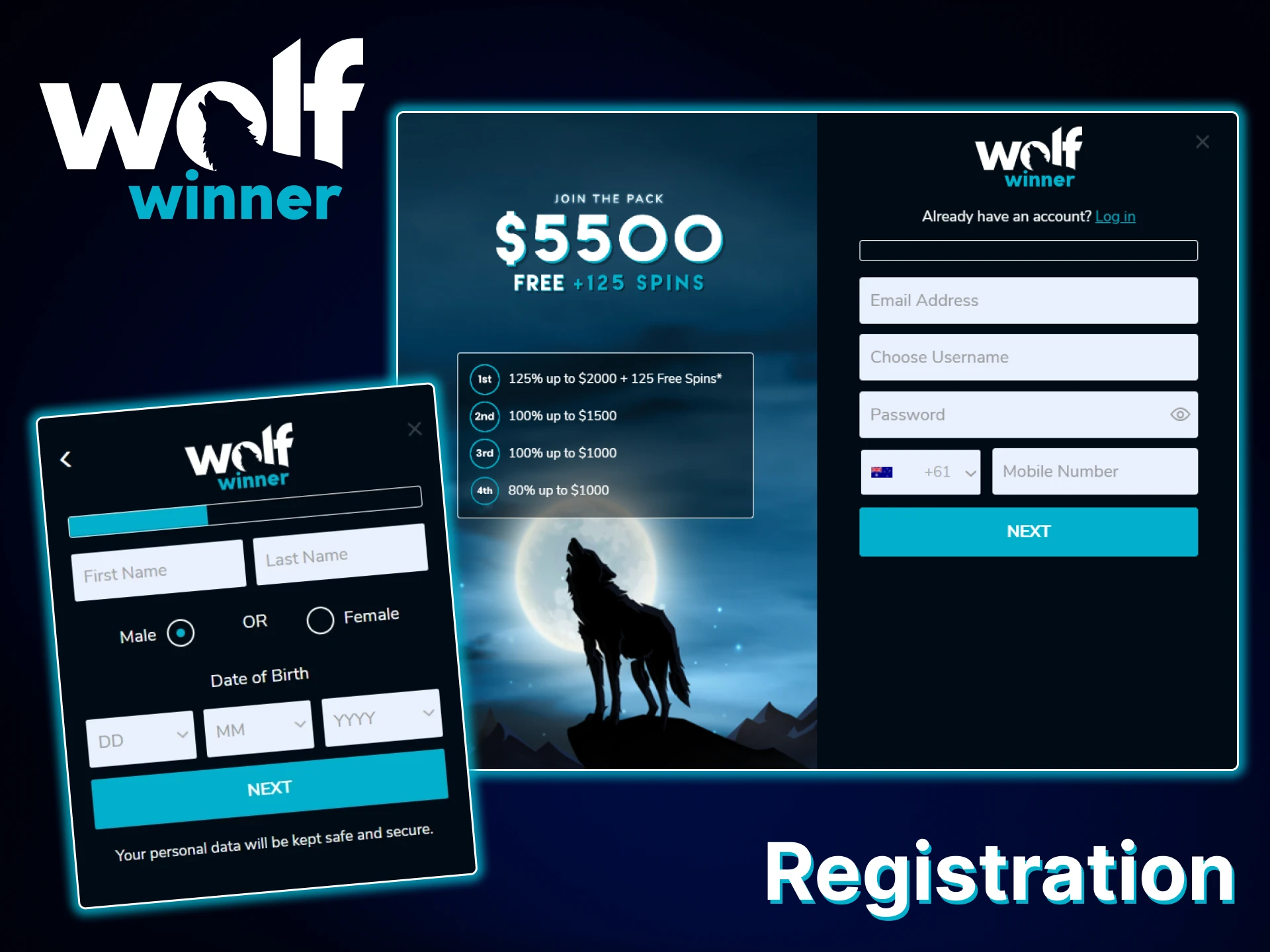 Sign up and start playing on the Wolf Winner website.