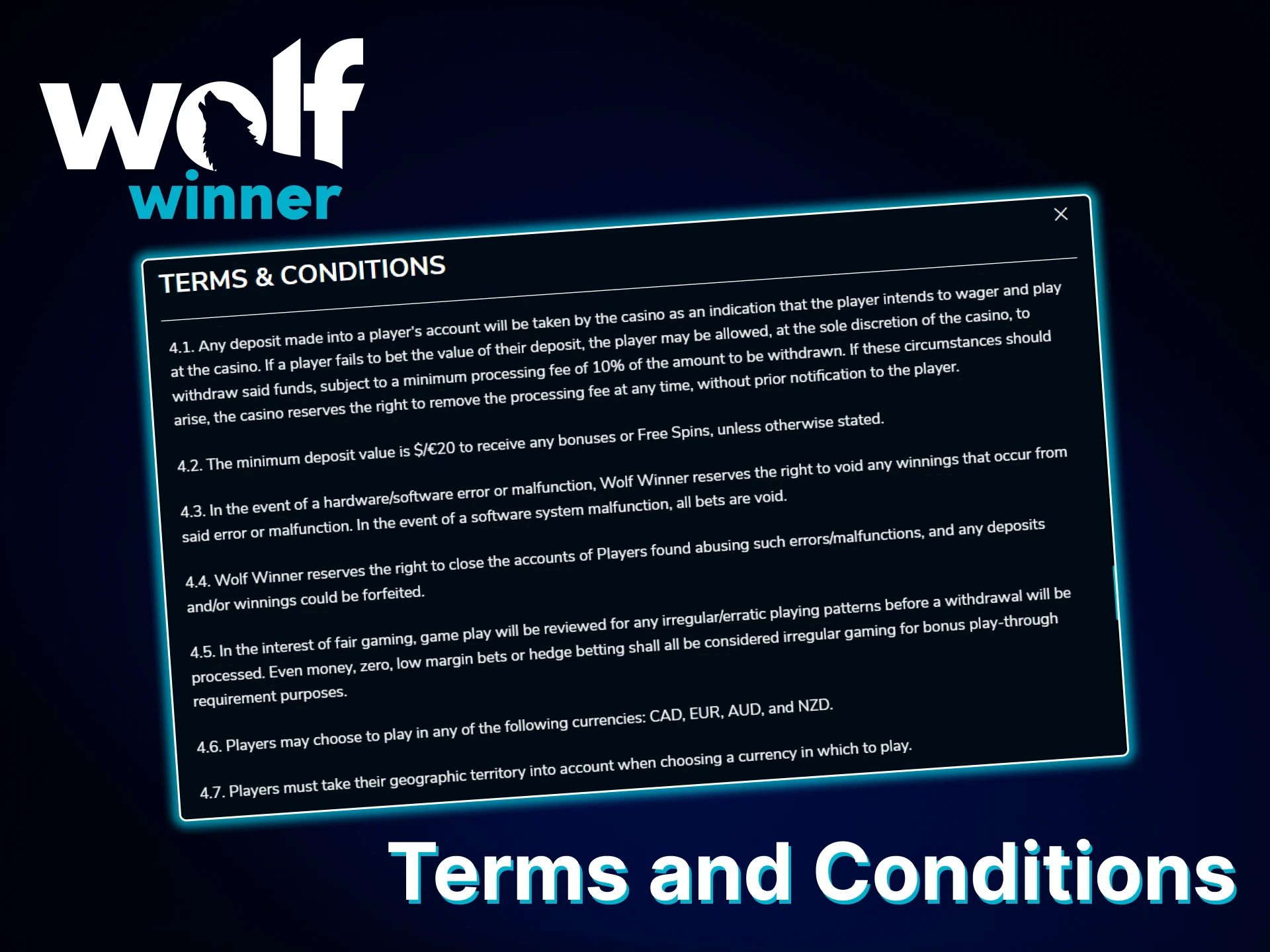 Please review the payment terms on the Wolf Winner website.