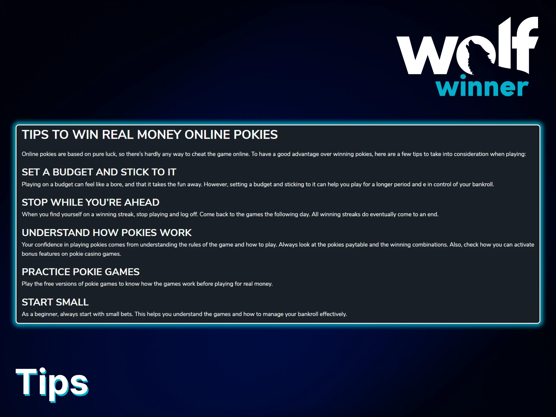 Check out the key tips for Wolf Winner Pokies.
