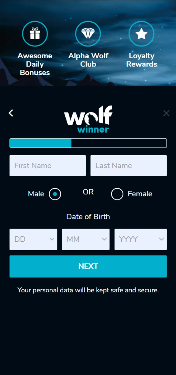 Add your first and last name and other information to the second Wolf Winner registration form.