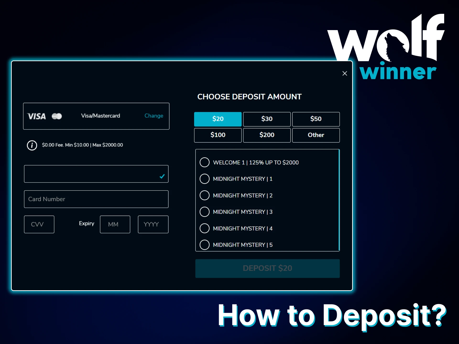 Create a Wolf Winner account and make your first deposit.