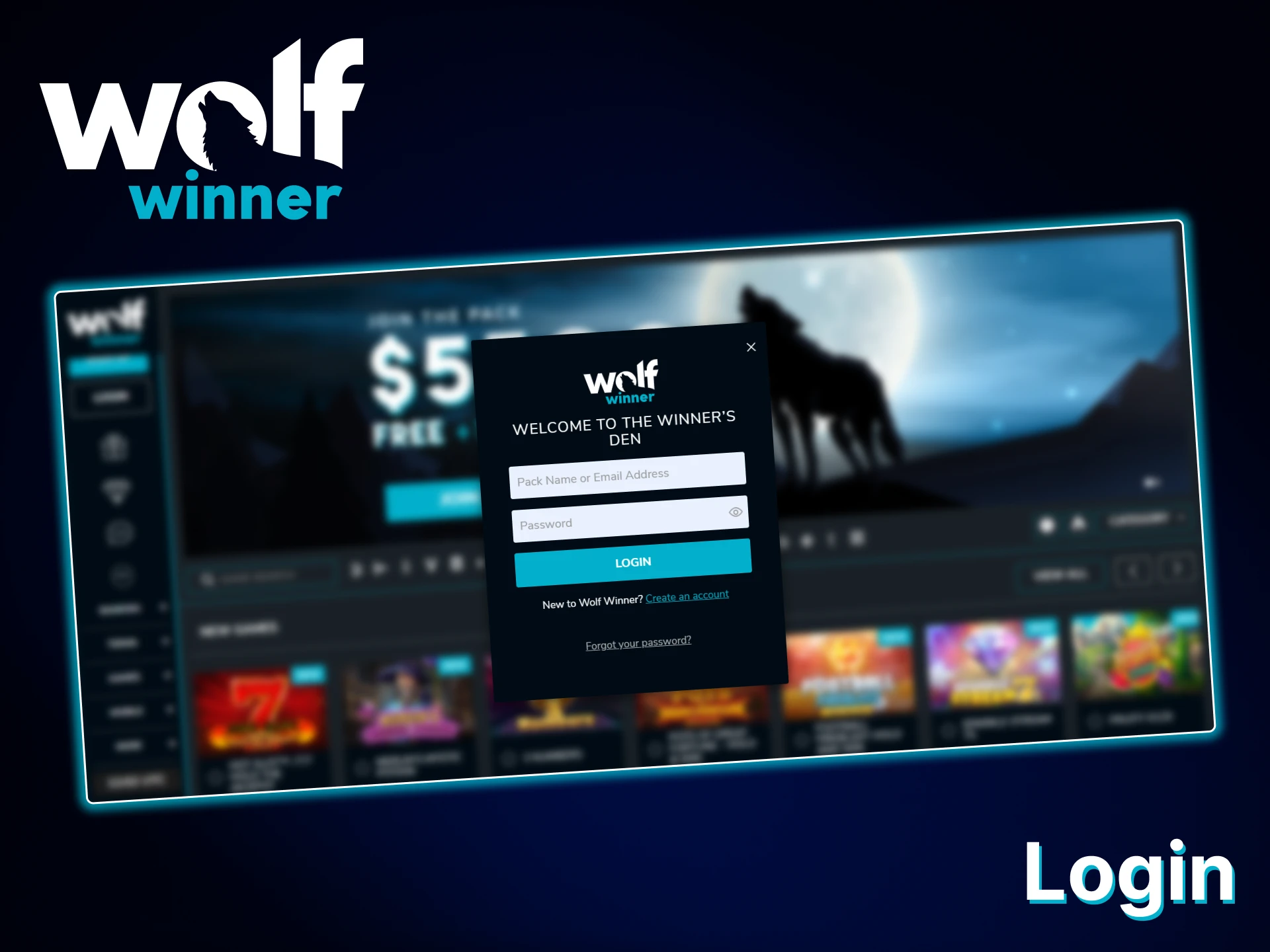 After registering, you can easily log in to your Wolf Winner account.