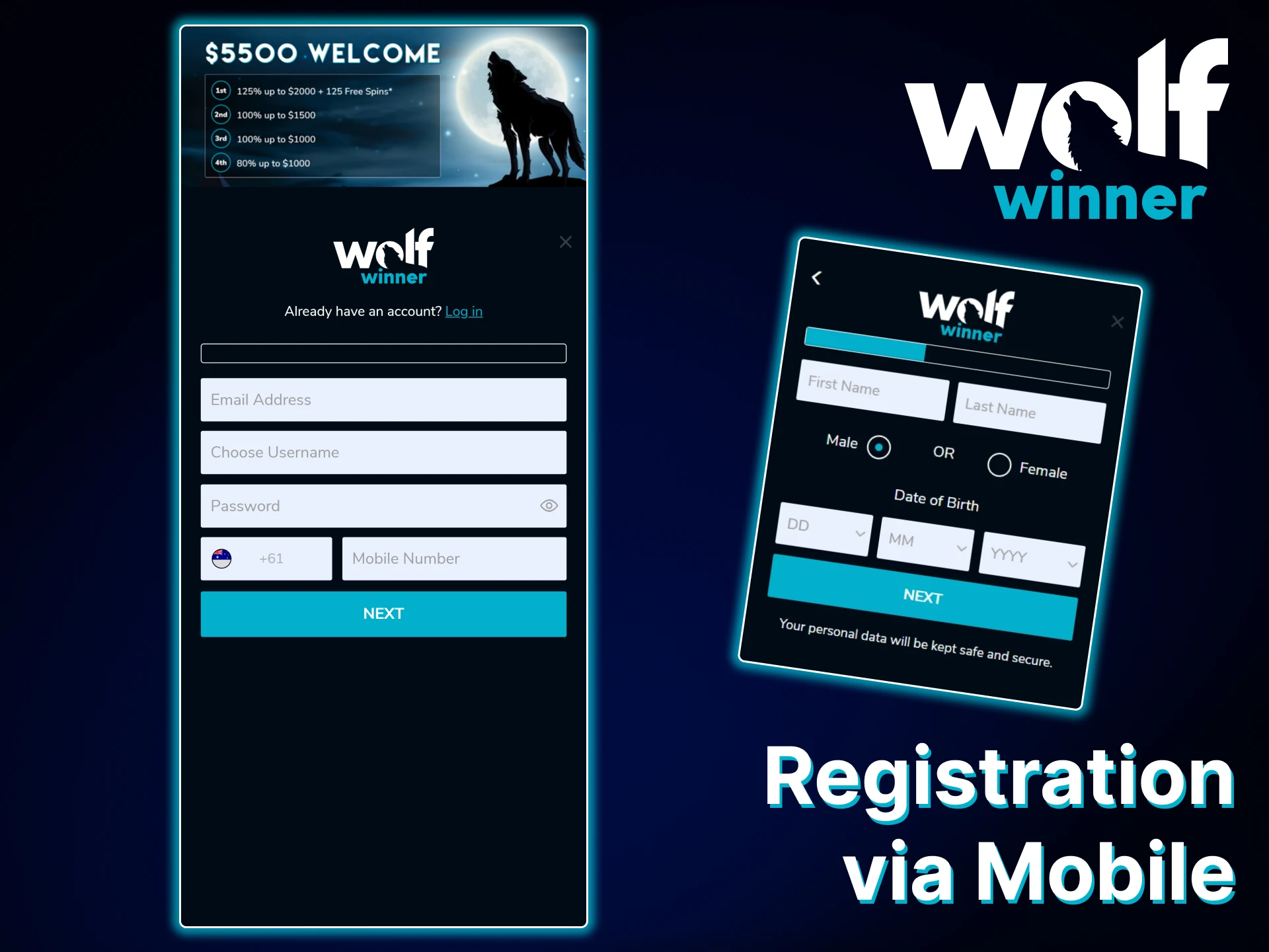 Open the Wolf Winner registration form on your mobile device.